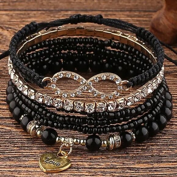 Handmade Jewelry - Czech Glass Seed Beads Stretch & Pull Tie Bracelet ~ Set of 6